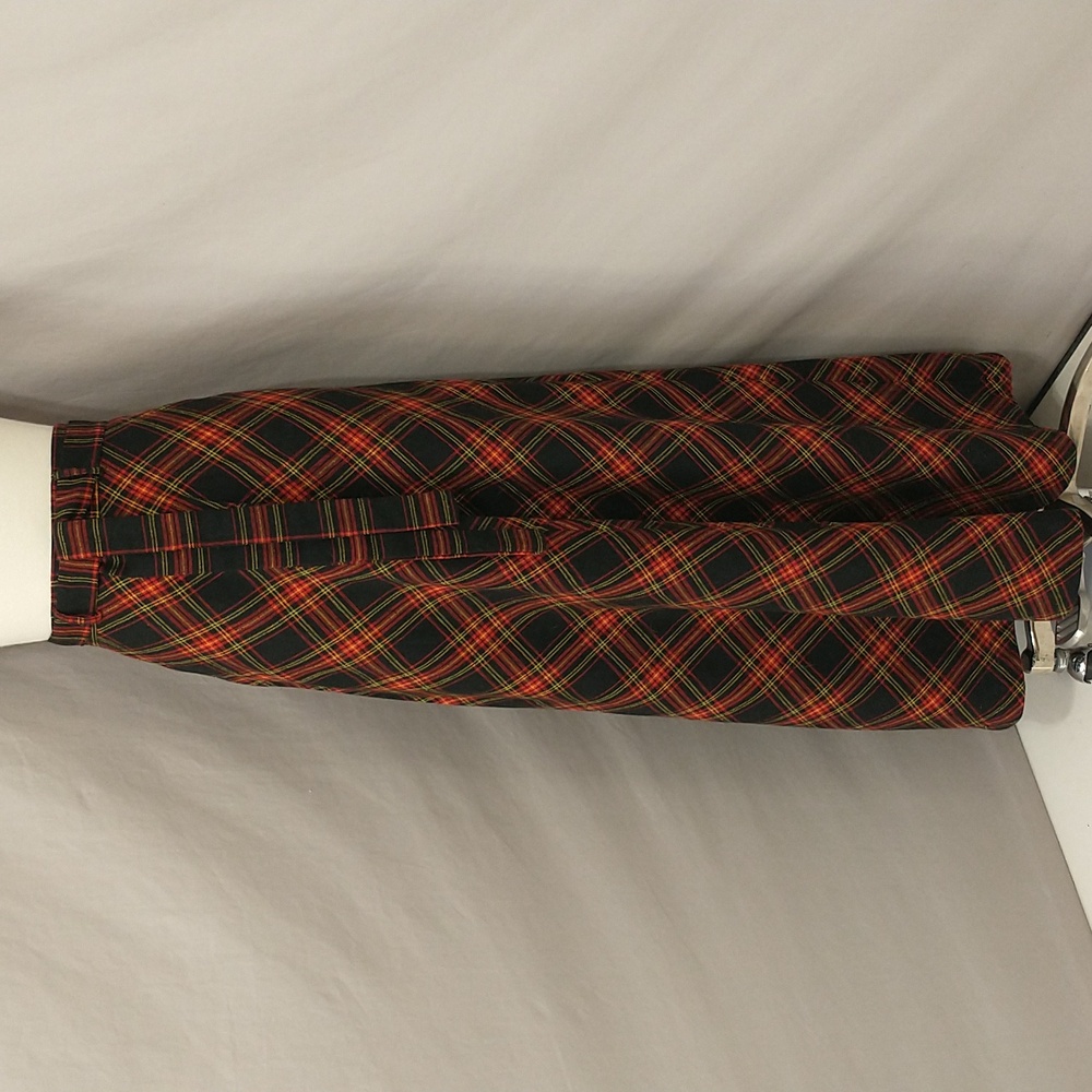 Vintage Red &Black Plaid Wool Feel Maxi Skirt SeeMeasure 41" Long Tartan Classic